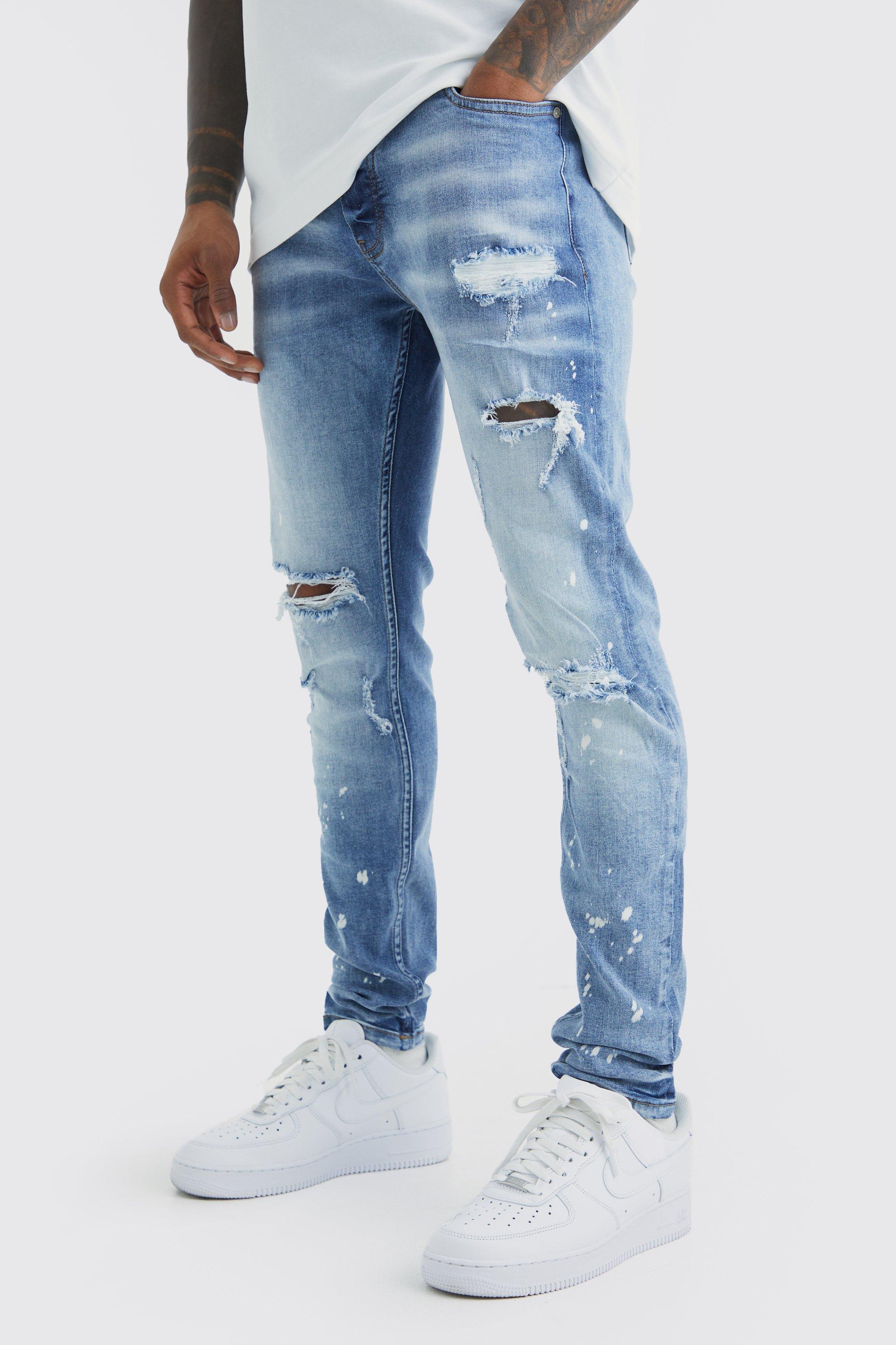 Mens light blue hot sale skinny ripped jeans